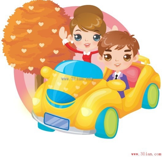 Vector cartoon couple car Free vector in Adobe Illustrator ai ( .ai