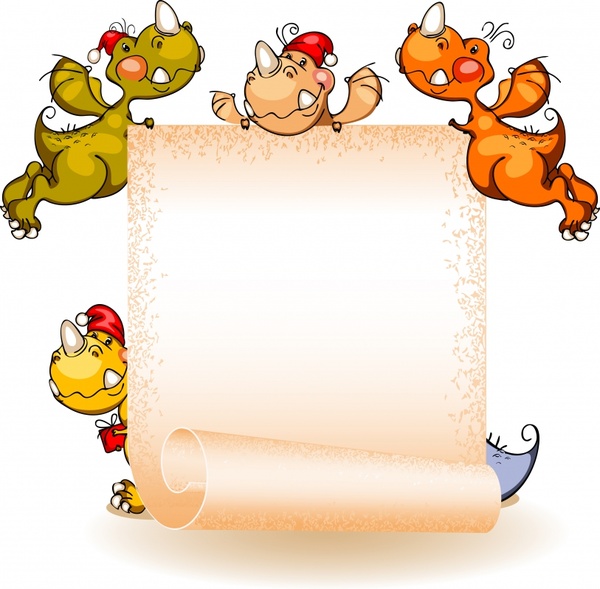 document decorative template cute cartoon dragons 3d paper