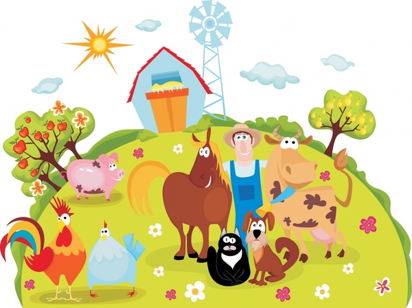 farmland background funny cartoon sketch colorful design 