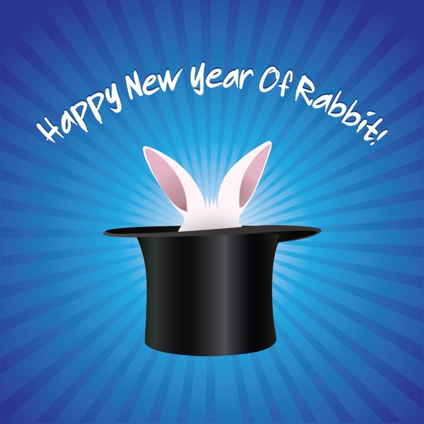 rabbit new year banner template magic hat icons