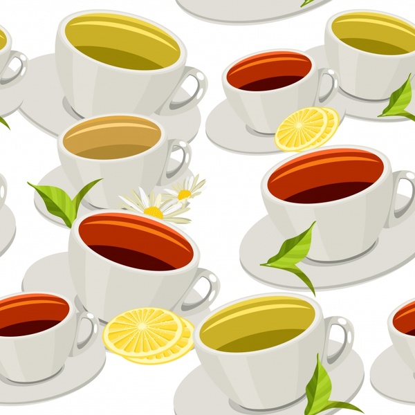 tea cup pattern colorful 3d decor repeating design