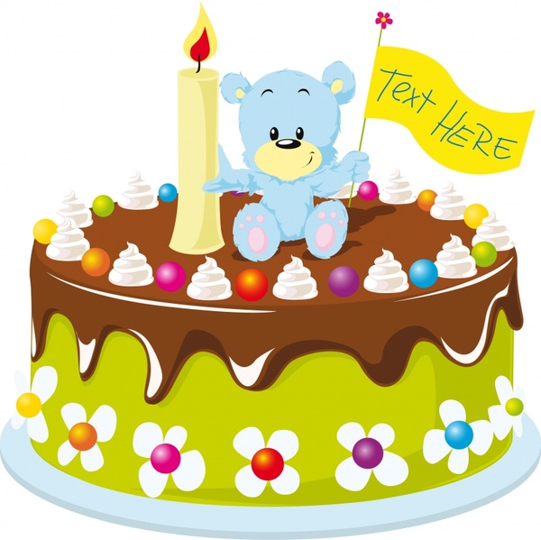 birthday background template colorful cute cake teddy bear