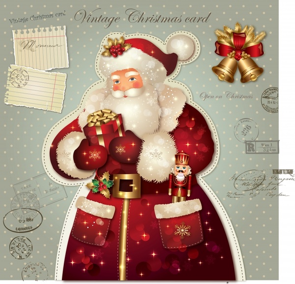 christmas card cover template elegant santa bells stamps