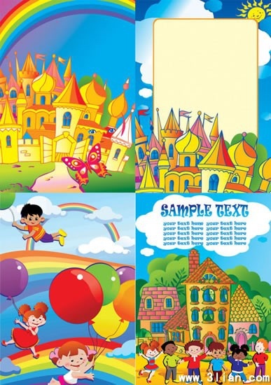 dreaming background childhood theme colorful castles rainbow decor
