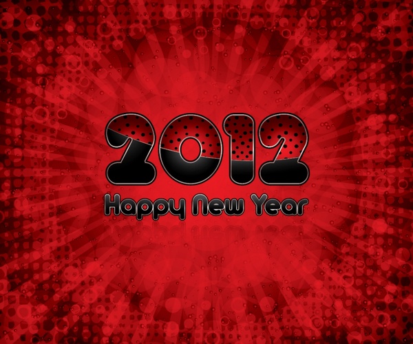 2012 new year banner red bokeh light effect
