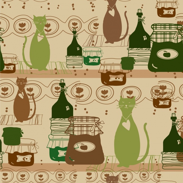 decorative background template flat classical cats jars bottles