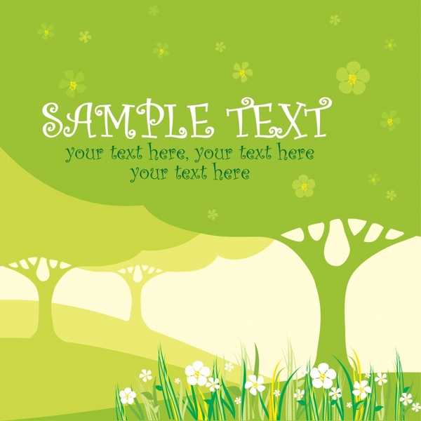 nature card template flat green tree floral decor