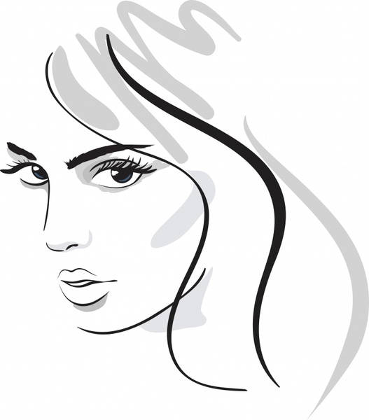 woman portrait background black white handdrawn outline 