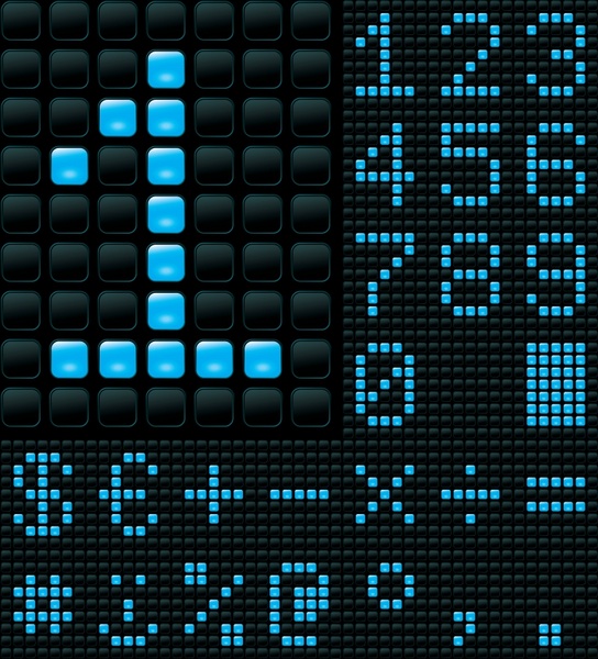 digits signboard background modern black blue pixels decor