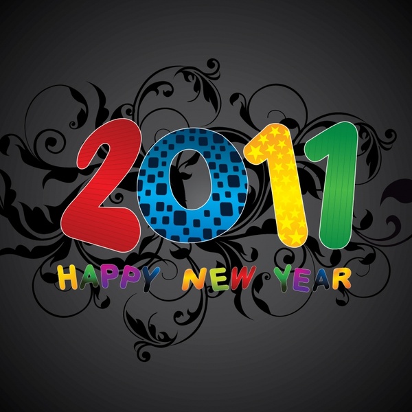 new year background colorful texts dark curves elements