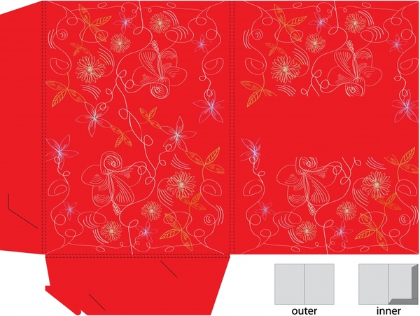 present box template red elegant flower leaf decor