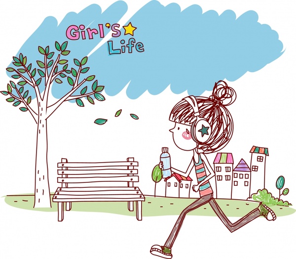 lifestyle painting exercising girl icon handdrawn cartoon sketch