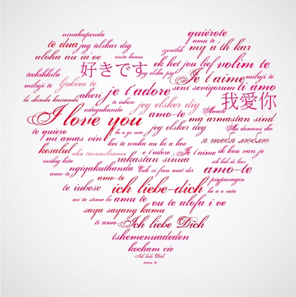 love background multilanguages sketch calligraphic decor heart layout