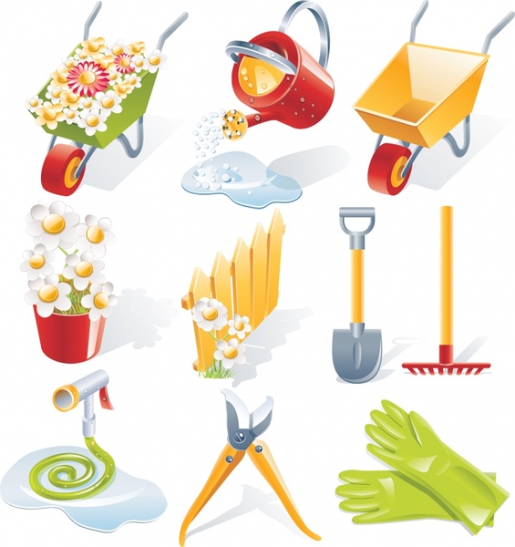 gardening work design elements modern colored 3d icons