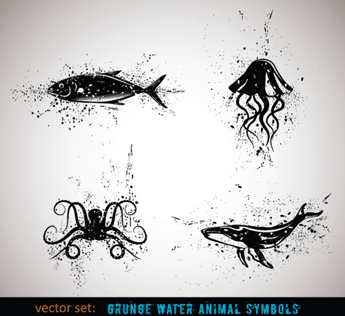 vector grungy animals symbols set