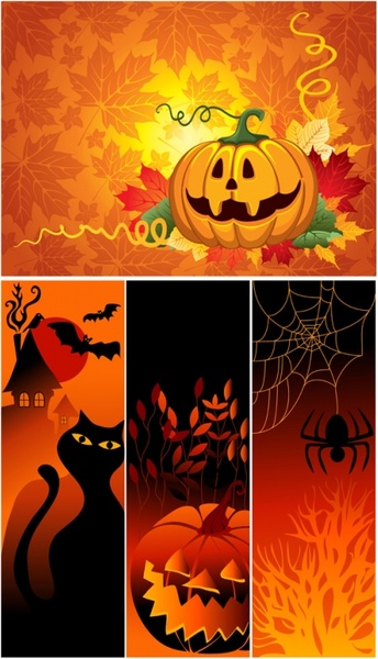 vector halloween pumpkin spider black cat