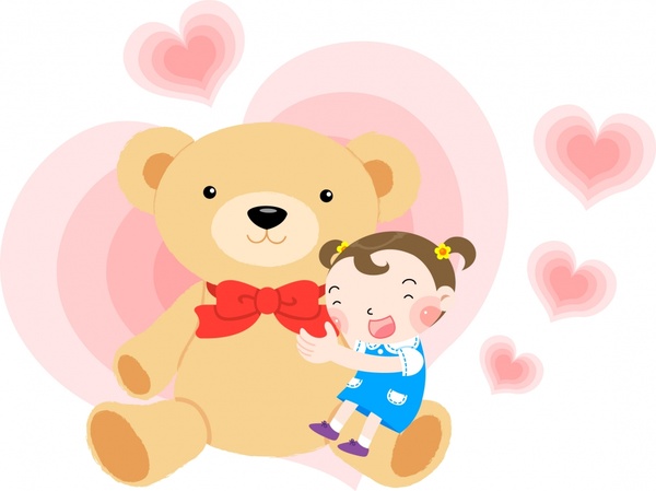 baby background joyful girl teddy bear icons