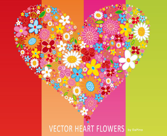 vector heart flowers 