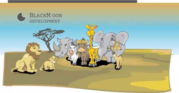 wildlife animals background african cartoon characters sketch
