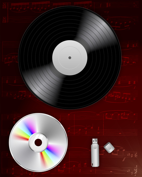 vector illustration of development of music record technology