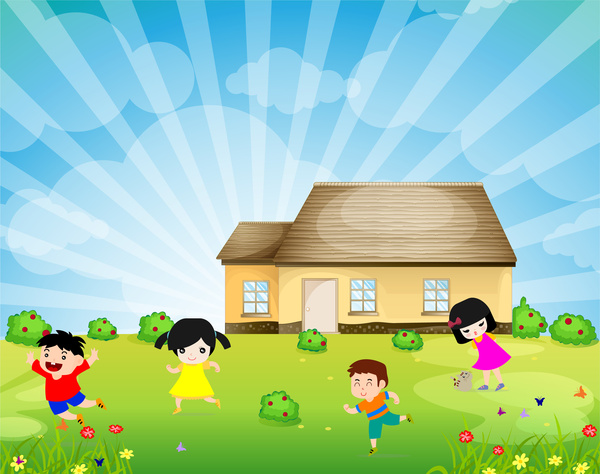 vector illustration of kids playing outside 