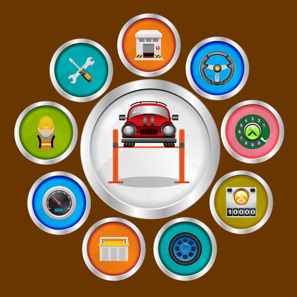 vector illustration with set of car icons in flat design