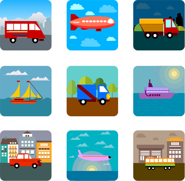vector illustration with transportation icons in flat design