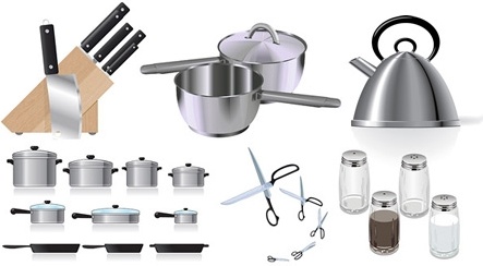 kitchenware icons collection realistic colored design