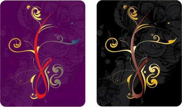 decorative card templates elegant classic flora curves sketch