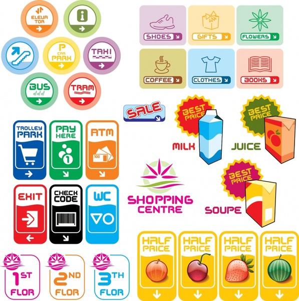 products label templates colorful flat 3d shapes