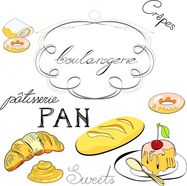 bakery design elements handdrawn icons sketch