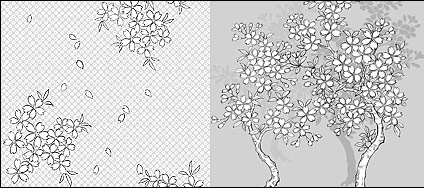 Vector line drawing of flowers--41Cherry, classical background)