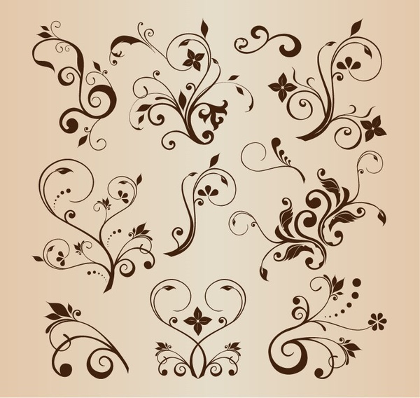 vector llustration set of swirling flourishes decorative floral elements