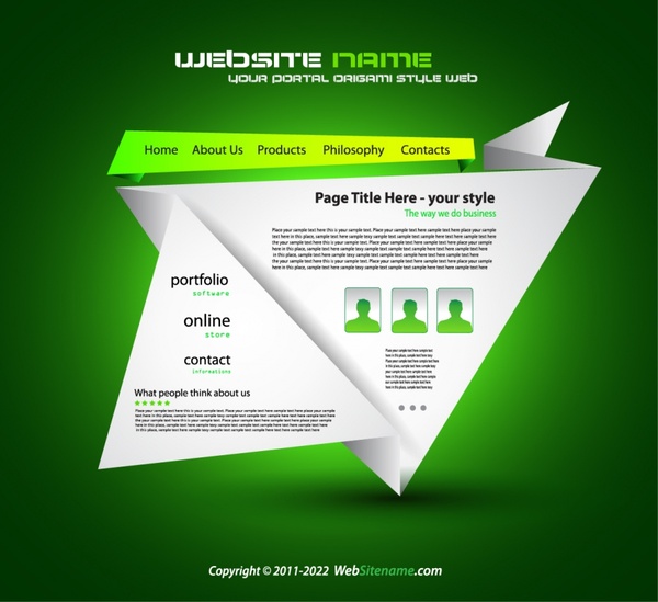 web navigation template 3d origami shape modern green