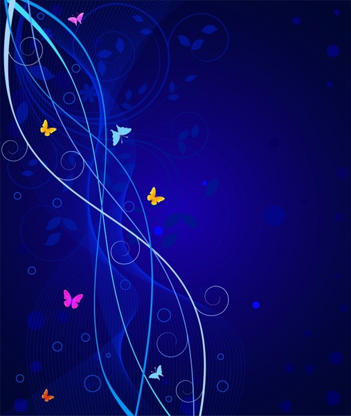 decorative background butterflies curves ornament dark blue design