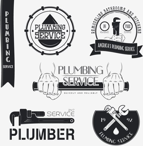 vector plumber service logos with labels design