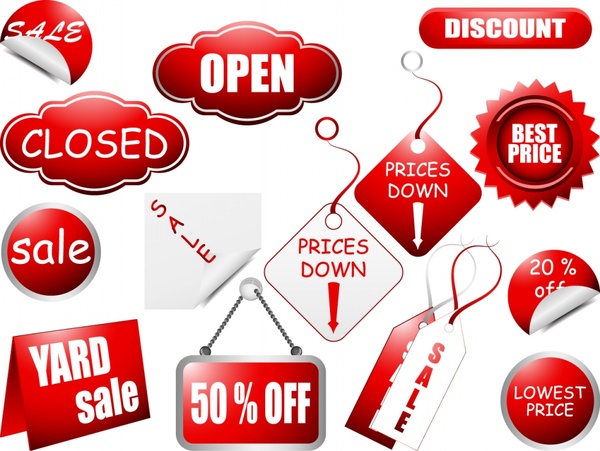 sale tags templates modern shiny red white shapes