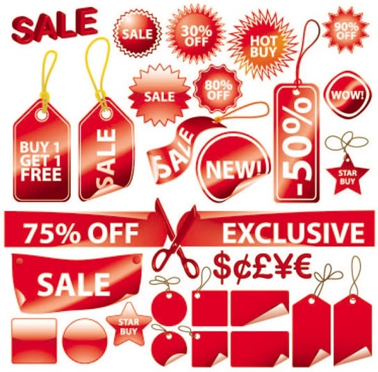 sales tags templates red shiny modern shapes sketch