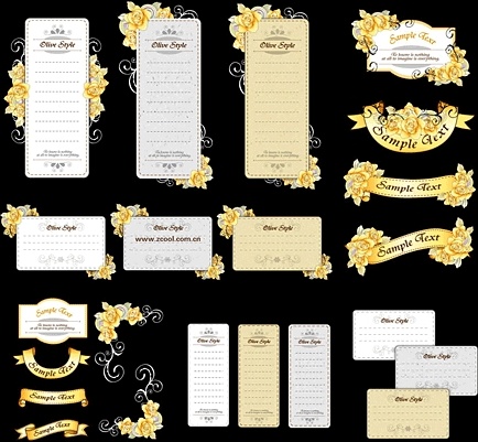 cards design elements elegant yellow flowers ribbons style