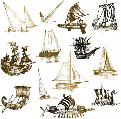 vector sailing vessels set