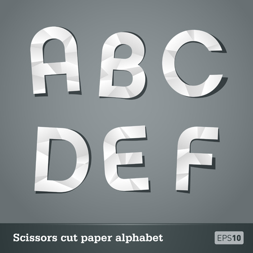 vector scissors cut paper alphabet set
