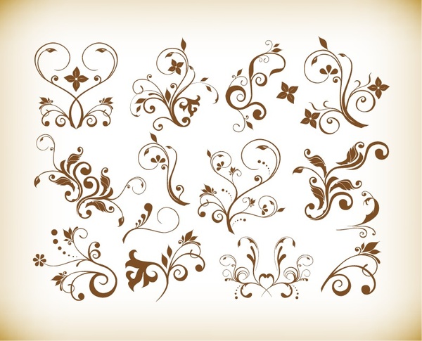 vector set of decorative floral vintage vector design elements