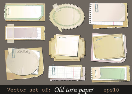 vector set of isolated tattered notebook paper