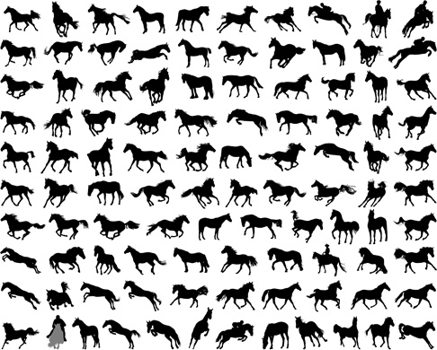vector set of running horses silhouette design