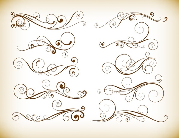 vector set of vintage flourish swirl elements
