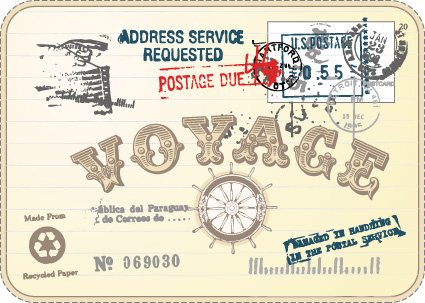 vector set of vintage postcard with stamps elements