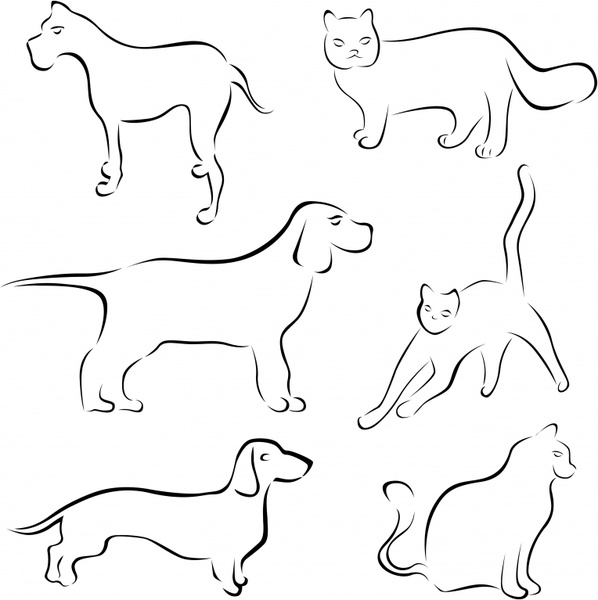 dog cat icons flat handdrawn sketch
