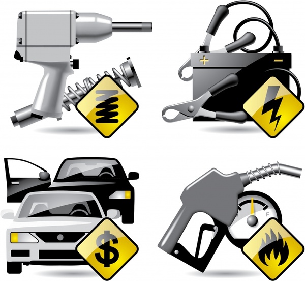car accessories icons colored modern shiny design