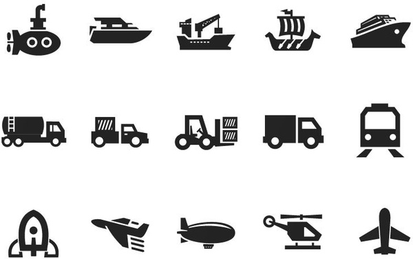 Vector Transportation Icon Set on Gray