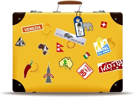 travel suitcase icon various symbol tags yellow design